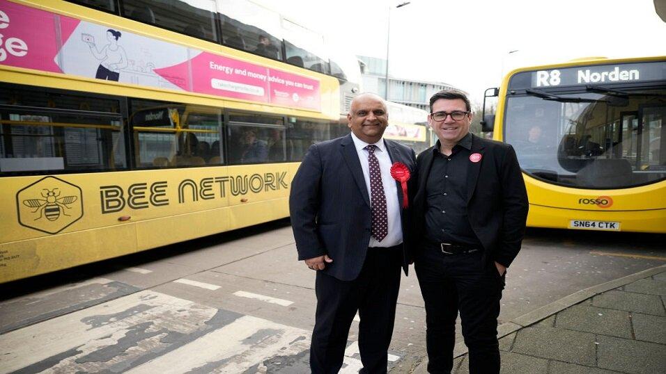 The Labour candidate Azhar Ali with Manchester mayor Andy Burnham